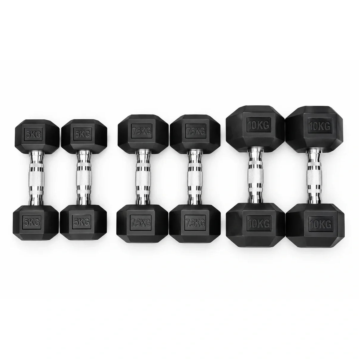 5kg, 7.5kg & 10kg Hex Dumbbell Set - BlackBear Fitness